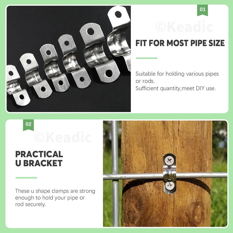 Keadic 50Pcs M16 Metric Two Hole Strap U Bracket Tube Strap Tension Clips 304 Stainless Steel Heavy Duty Rigid Pipe Strap Clamp, for Pipe Fixing on Various Surfaces - Image 4